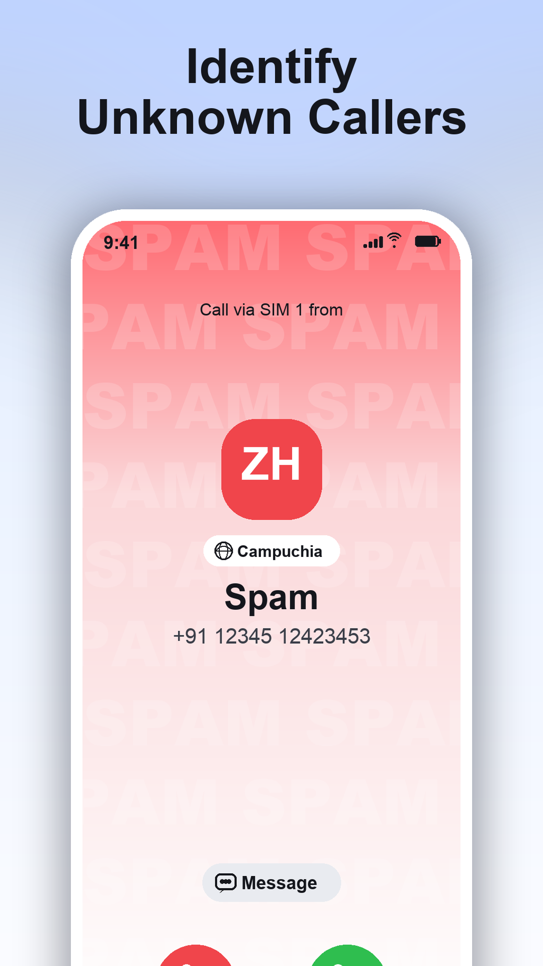 Spam caller identification screen