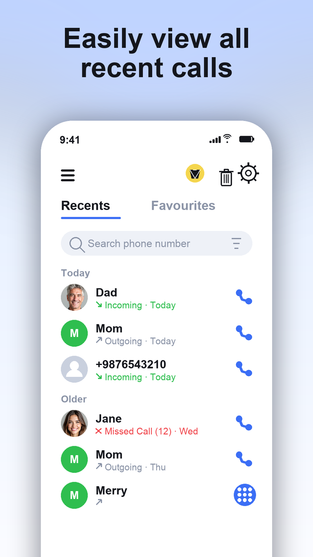 Recent calls list